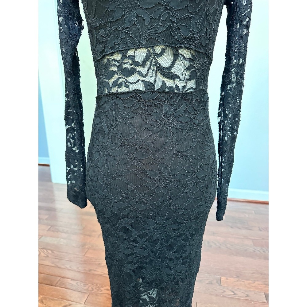Vintage 2000s Jump Apparel Cutout Black Lace Off the Shoulder Sexy Formal Gown - Picture 8 of 11